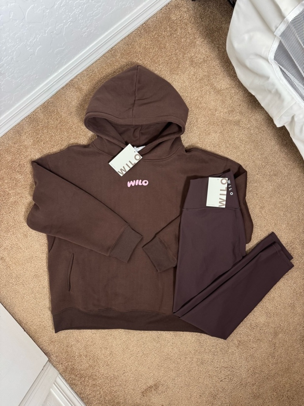 Wilo the Label Brown Hoodie and Ribbed Leggings Wellness Club Set